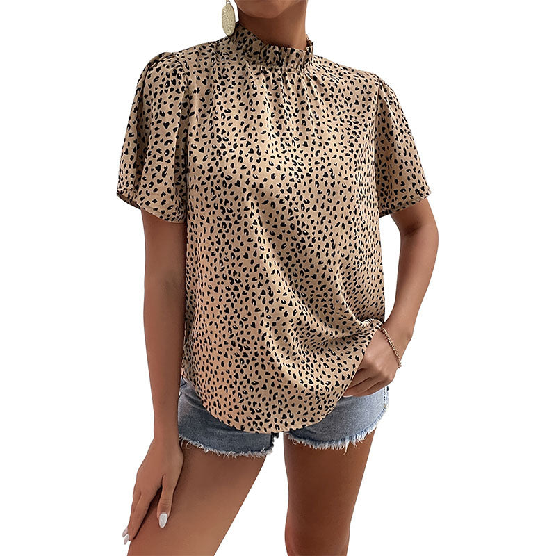 Damen Elegante Kurzarmbluse mit Leopardenmuster Drune