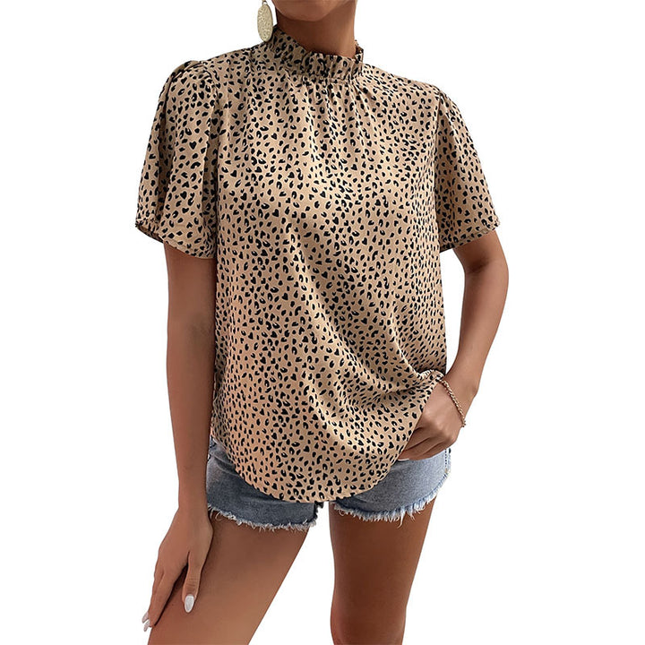 Damen Elegante Kurzarmbluse mit Leopardenmuster Drune