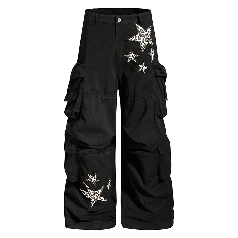 Damen weite Cargo-Culottehose mit Oversize-Taschen und Stern-Leo-Applikation Drune