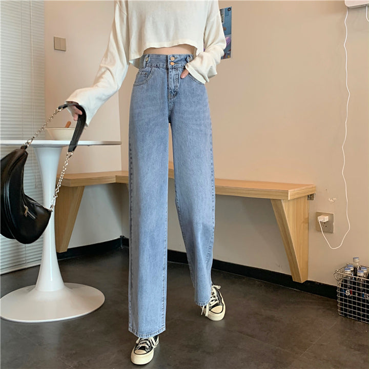 Damen Hohe Taille Bootcut Jeans Drune