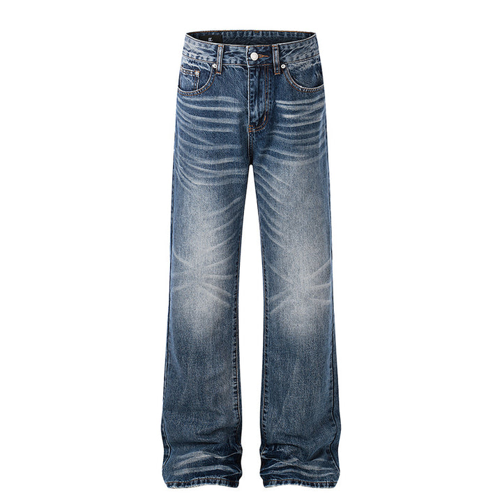 Damen High‑Waist-Jeans im Palazzo‑Schnitt mit Used‑Effekt und Fal­tenoptik Drune