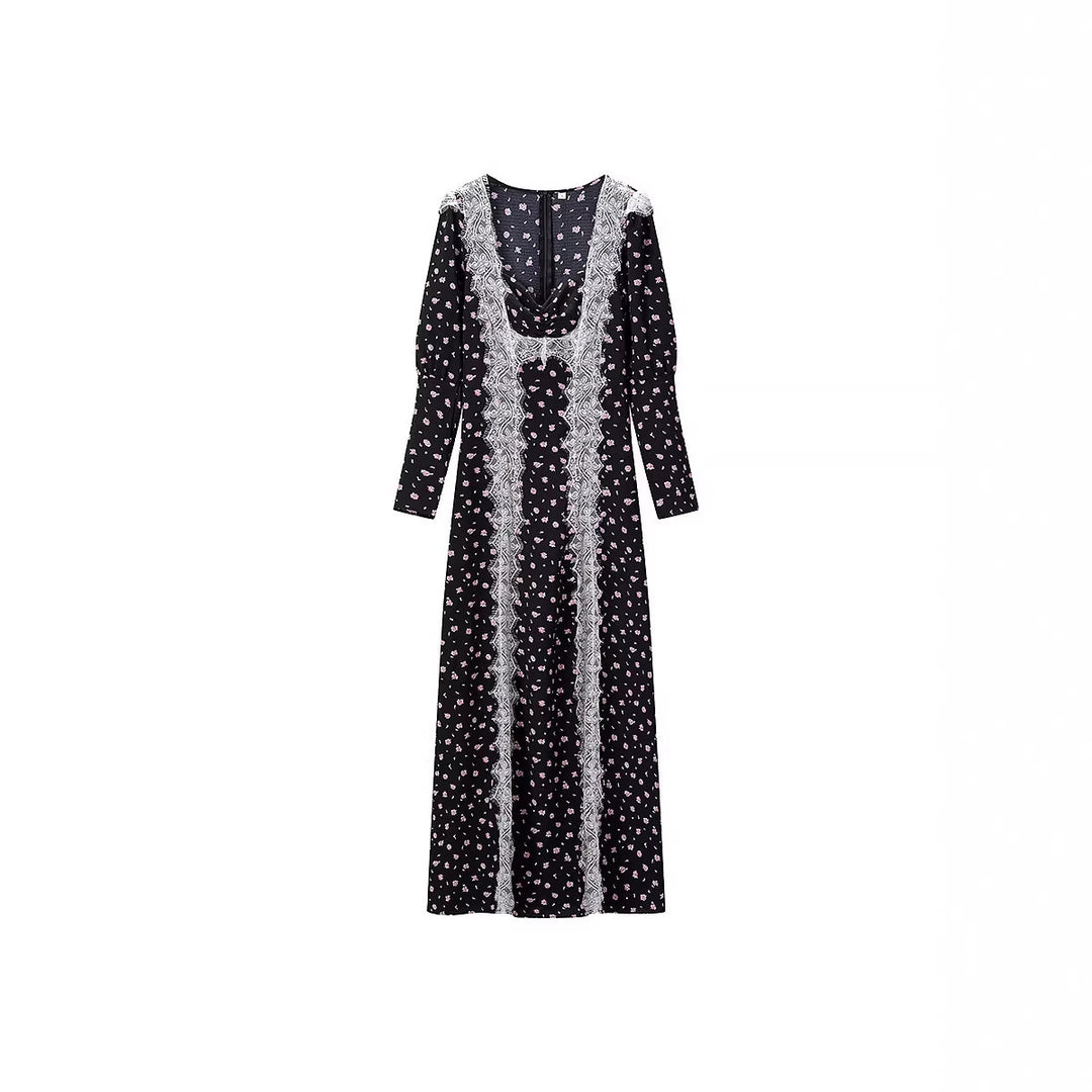 Damen Maxikleid mit Spitzenbesatz und floralem Alloverprint Drune