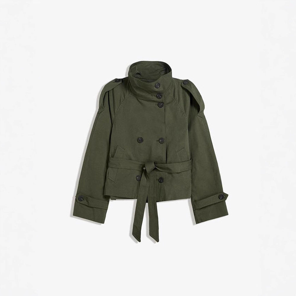 Damen modische Trenchjacke mit Taillengürtel und Stehkragen Drune