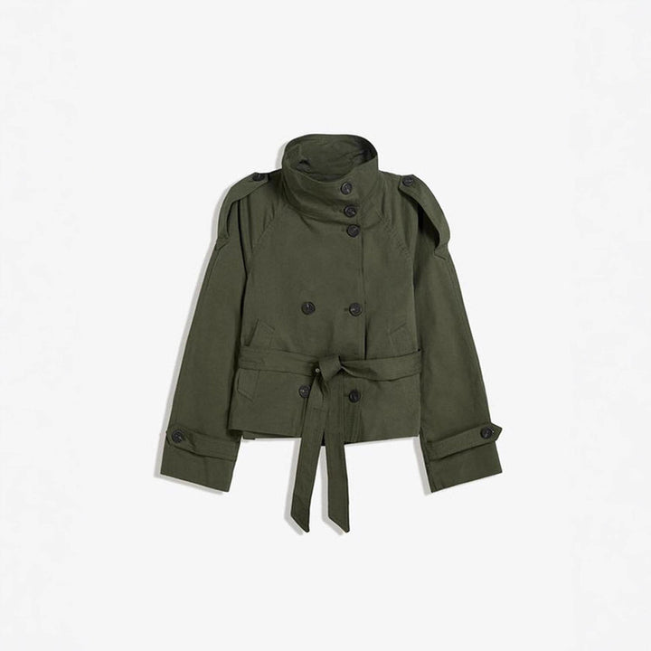 Damen modische Trenchjacke mit Taillengürtel und Stehkragen Drune