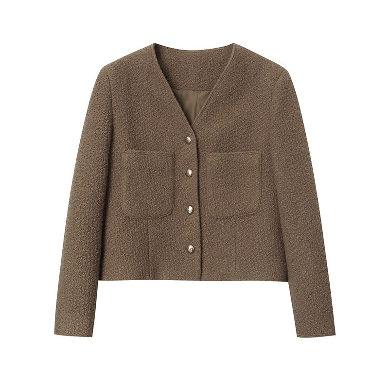 Damen modische Bouclé-Jacke mit Knopfdetails Drune