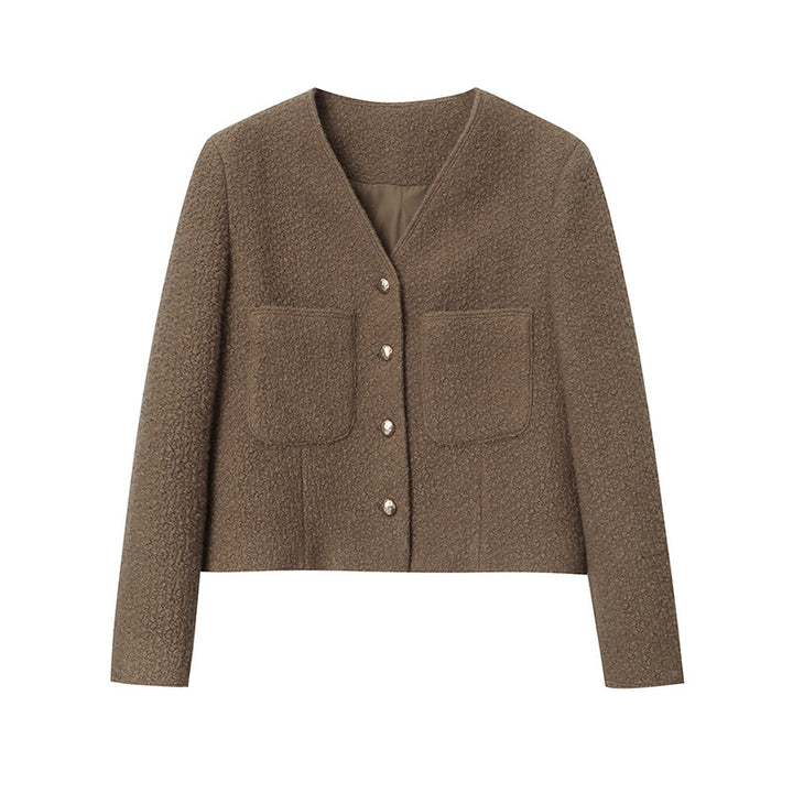 Damen modische Bouclé-Jacke mit Knopfdetails Drune