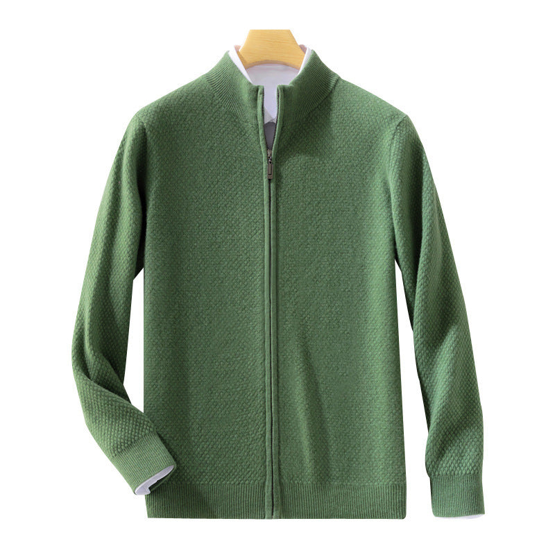 Herren Feiner Struktur-Strickjacke mit Stehkragen und durchgehendem Reißverschluss Drune