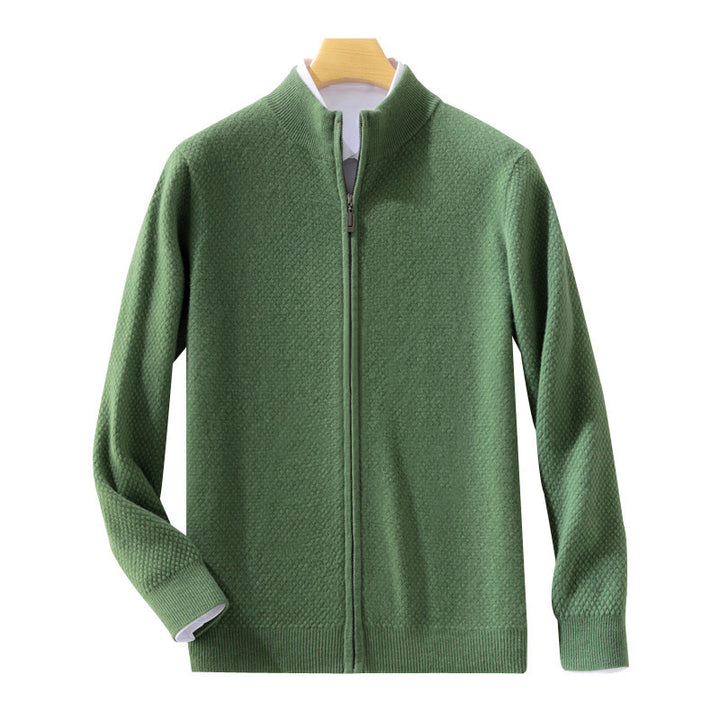 Herren Feiner Struktur-Strickjacke mit Stehkragen und durchgehendem Reißverschluss Drune