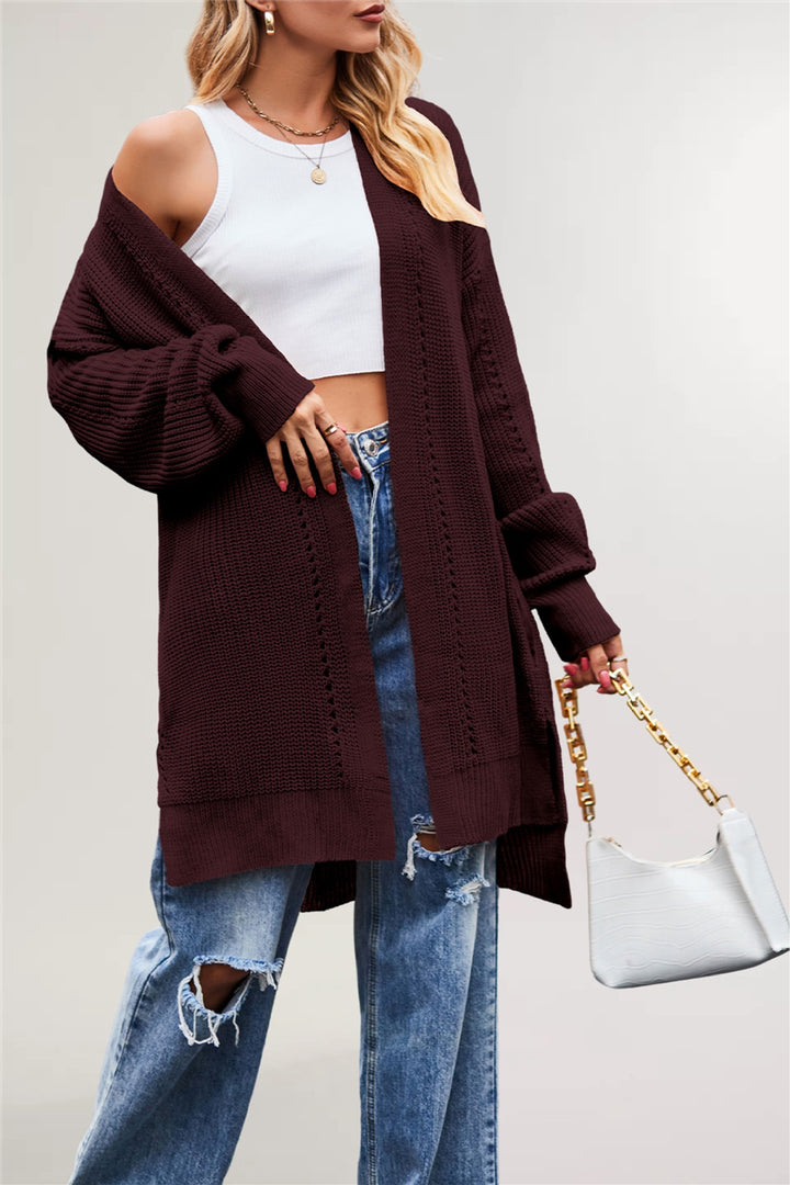 Damen lässige Strickjacke mit offenem Design und weiten Ärmeln Drune