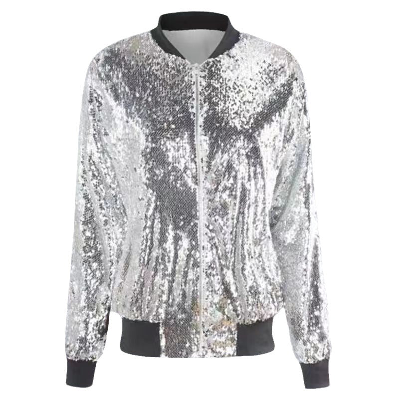 Damen Pailletten-Bomberjacke mit kontrastierendem Bündchen und funkelndem Design Drune