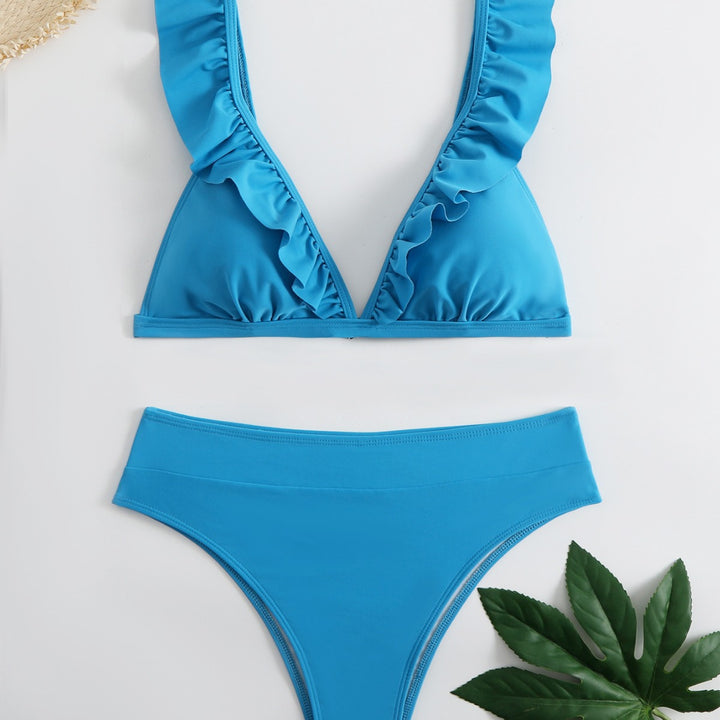 Damen Raffiniertes Triangel-Bikini-Set mit Rüschendetails Drune