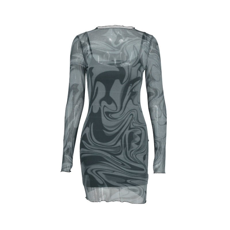 Damen figurbetontes Netzkleid mit marbled Effekt Drune