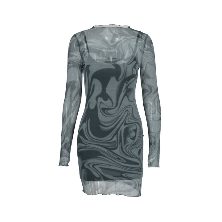 Damen figurbetontes Netzkleid mit marbled Effekt Drune