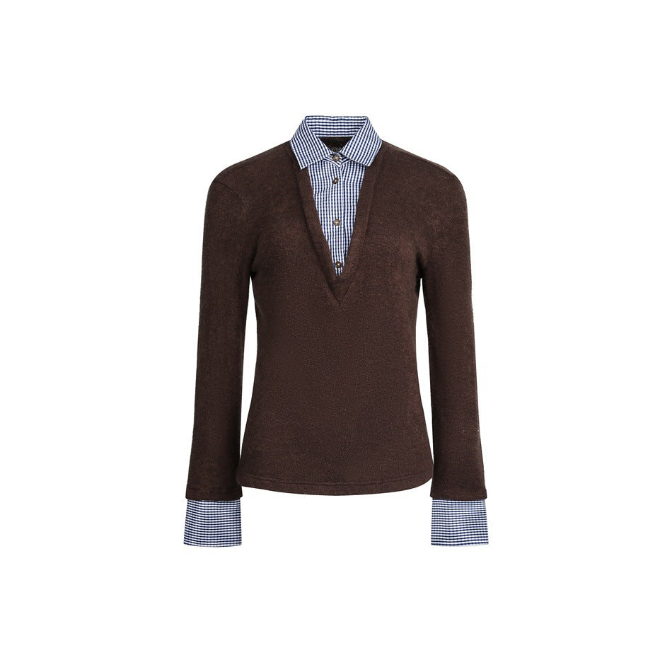 Damen Lagenlook-Pullover mit integriertem Hemdkragen und Manschetten Drune