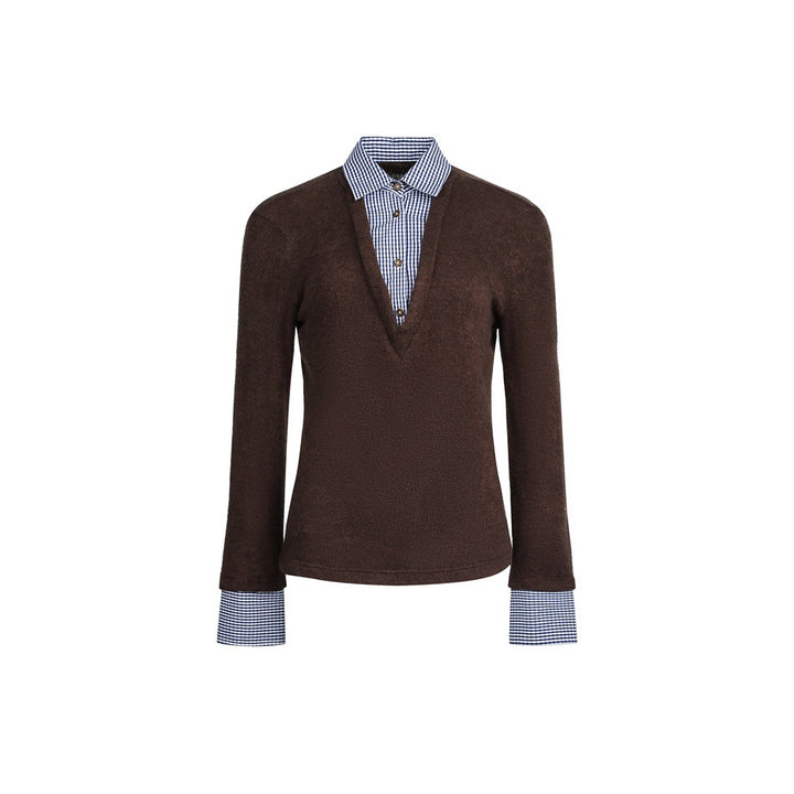 Damen Lagenlook-Pullover mit integriertem Hemdkragen und Manschetten Drune