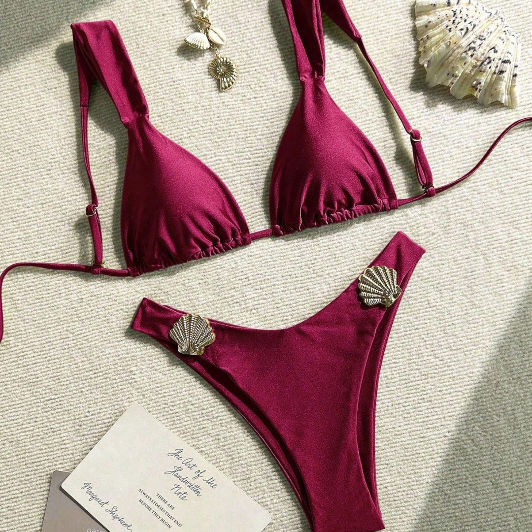 Damen Triangel-Bikini mit dekorativen Muschelverzierungen Drune