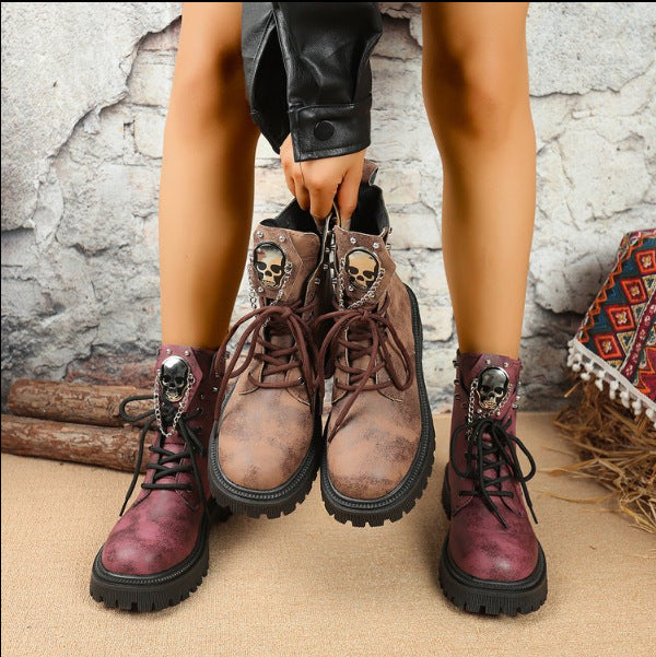 Damen Modische Stiefel mit Totenkopf-Details Drune