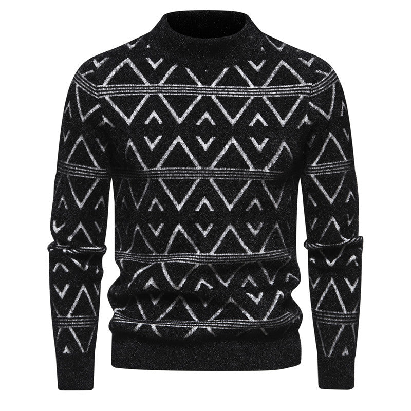 Herren Feinstrick-Mockneck-Pullover mit geometrischem Jacquardmuster und geripptem Saum Drune