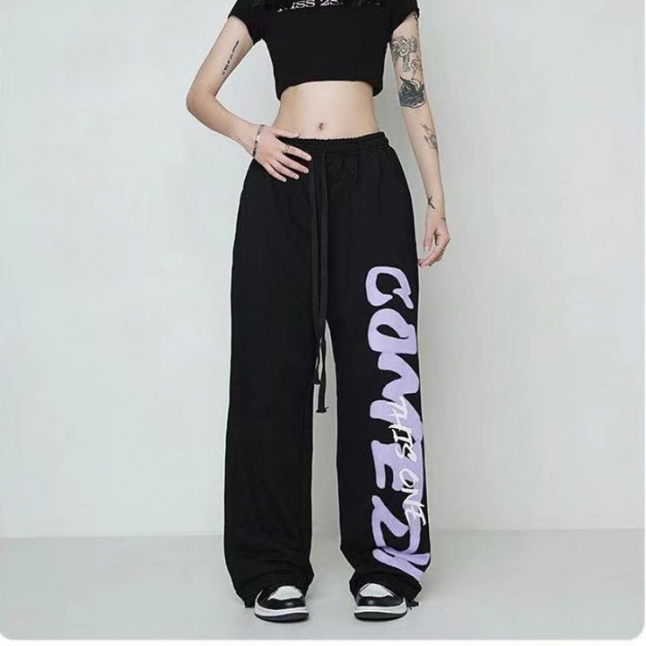 Damen nan weite Lounge-Hose mit elastischem Bund, Kordelzug und markantem Seitengrafikprint Drune