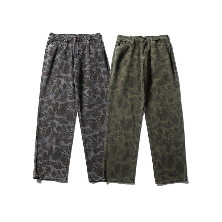 Herren Boxy-Jeansjacke im Camouflage-Muster mit Kontrastkragen und Mehrfachtaschen Drune