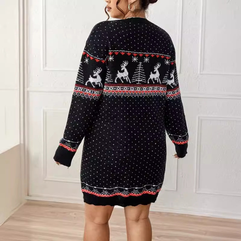 Damen kuscheliger Weihnachts-Strickpullover mit festlichem Rentiermotiv Drune