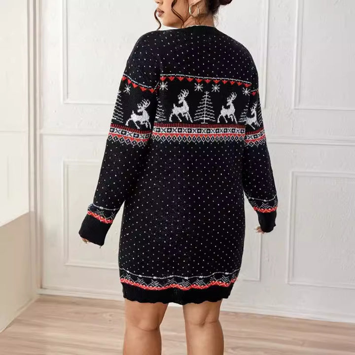 Damen kuscheliger Weihnachts-Strickpullover mit festlichem Rentiermotiv Drune
