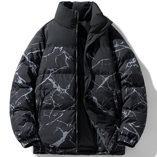 Herren Wattierte Steppjacke mit Marmorprint, hohem Stehkragen und winddichter Außenlage Drune