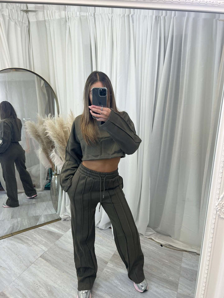 Damen lässiger Cropped Hoodie und weite Jogginghose Set Drune