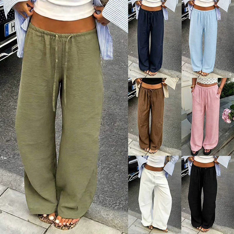 Damen Leichte Palazzohose mit weitem Bein, elastischem Bund und Kordelzug Drune