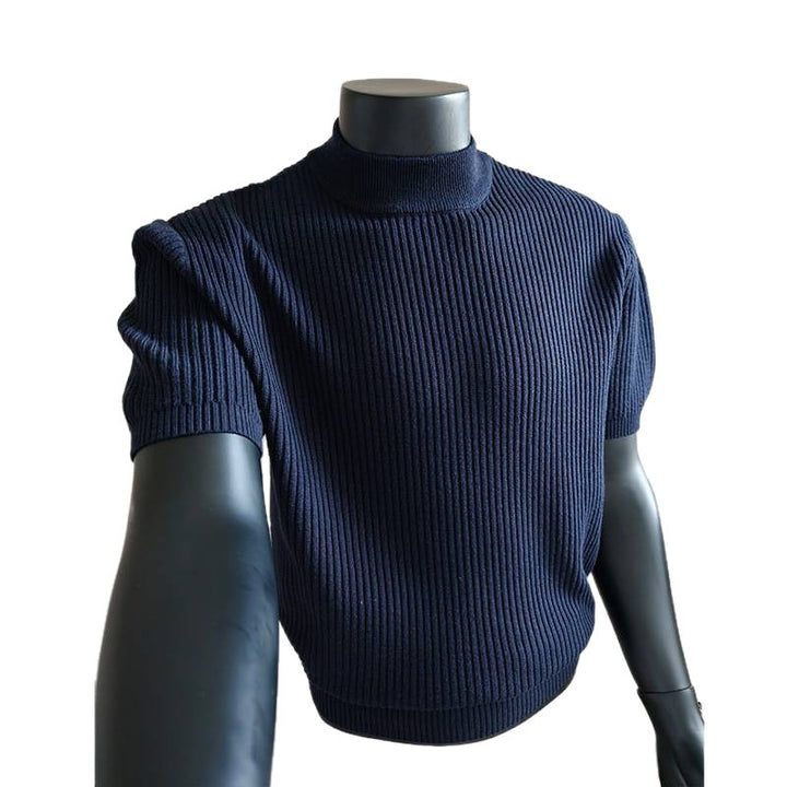 Herren nan kurzärmeliges Rippstrick-Shirt mit Stehkragen und schmaler Passform Drune
