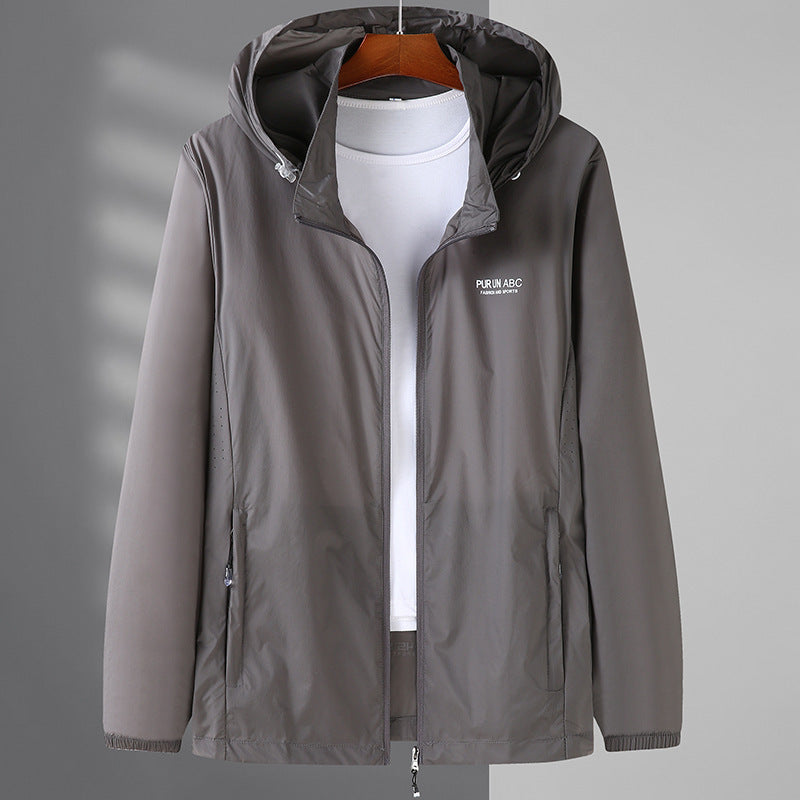 Herren Ultraleichte Packbare Kapuzen-Outdoorjacke mit Zwei-Wege-Reißverschluss Drune