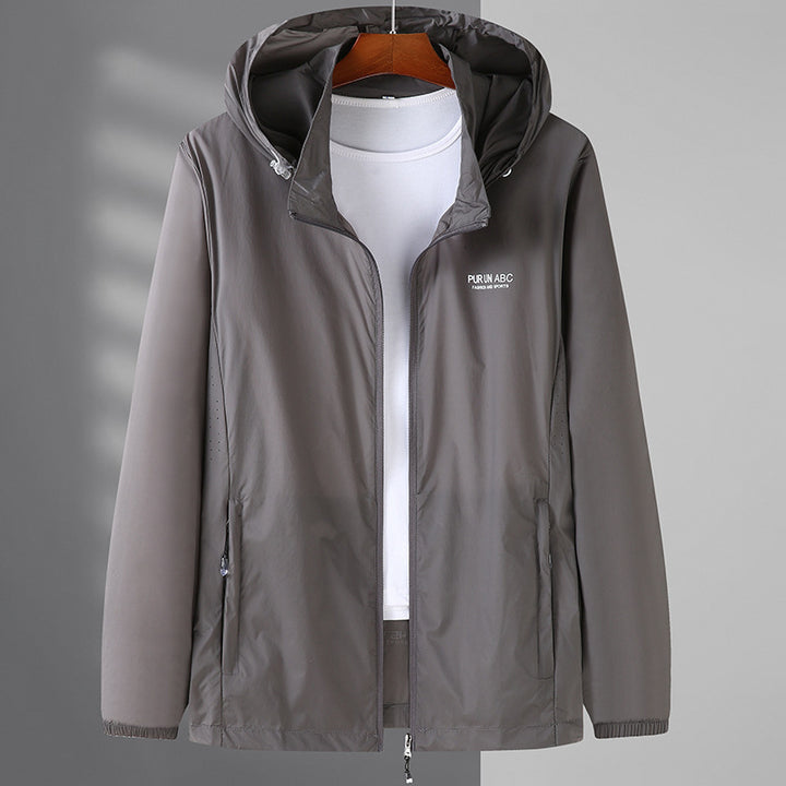 Herren Ultraleichte Packbare Kapuzen-Outdoorjacke mit Zwei-Wege-Reißverschluss Drune