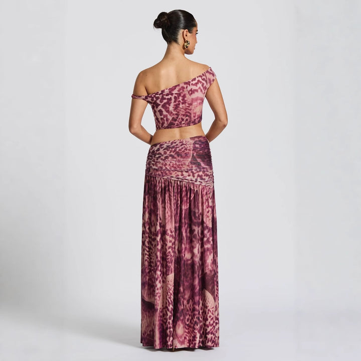 Damen Kleidungsset im stylischen Off-Shoulder-Design mit Raffungen und einzigartigem Muster Drune