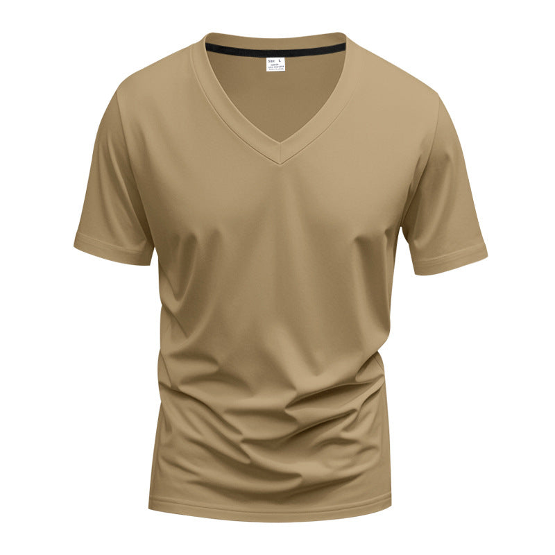 Herren nan klassisches V-Ausschnitt T-Shirt aus feinem Baumwolljersey mit verstärktem Nackenband und Doppelnaht Drune