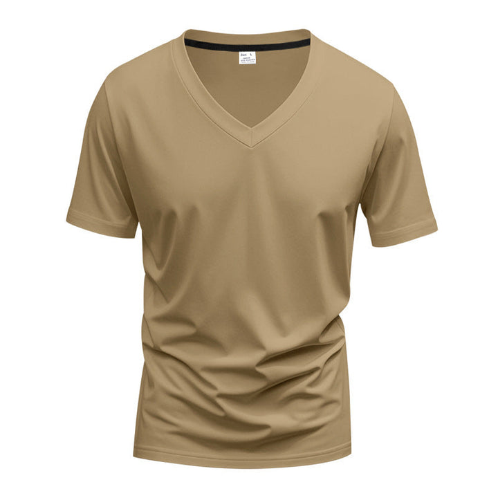 Herren nan klassisches V-Ausschnitt T-Shirt aus feinem Baumwolljersey mit verstärktem Nackenband und Doppelnaht Drune