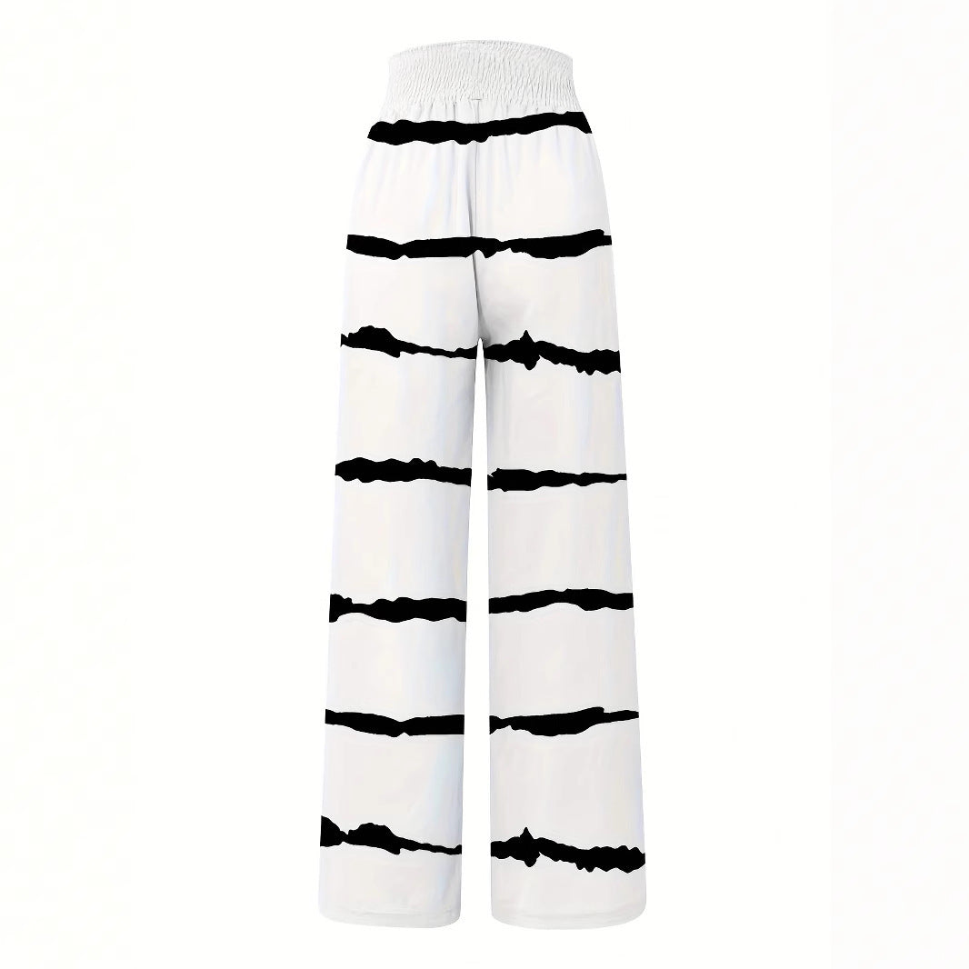 Damen weit geschnittene Sommerhose mit elastischem Bund und modischem Streifenmuster Drune