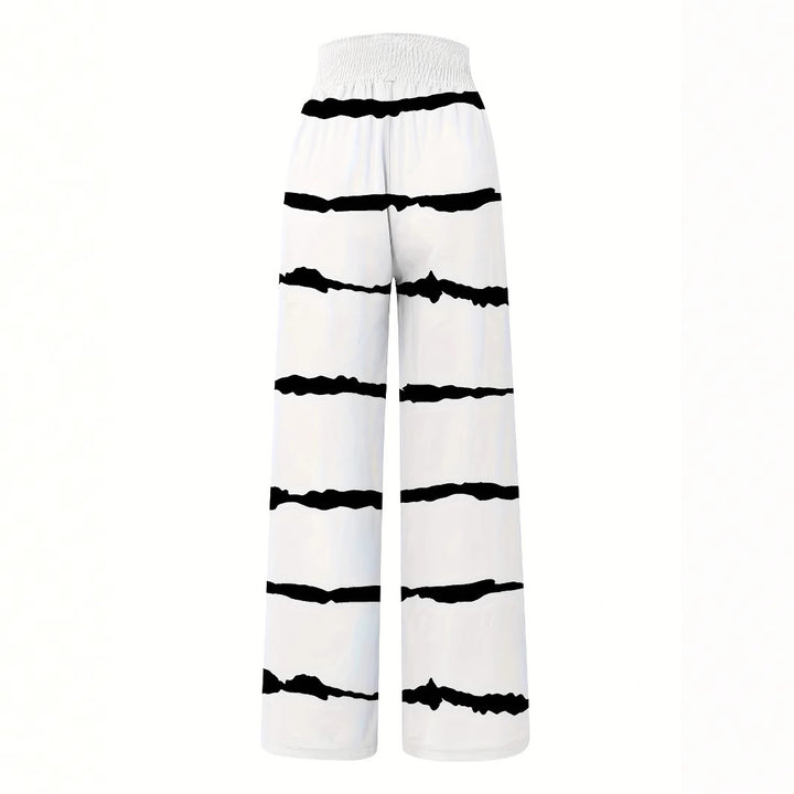 Damen weit geschnittene Sommerhose mit elastischem Bund und modischem Streifenmuster Drune