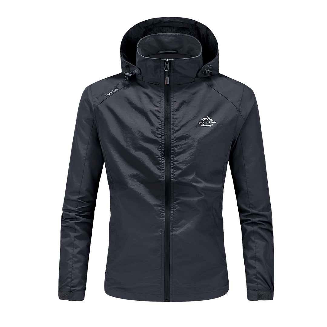 Herren Ultraleichte packbare Outdoorjacke mit hohem Kragen, Kapuze und atmungsaktivem Meshfutter Drune