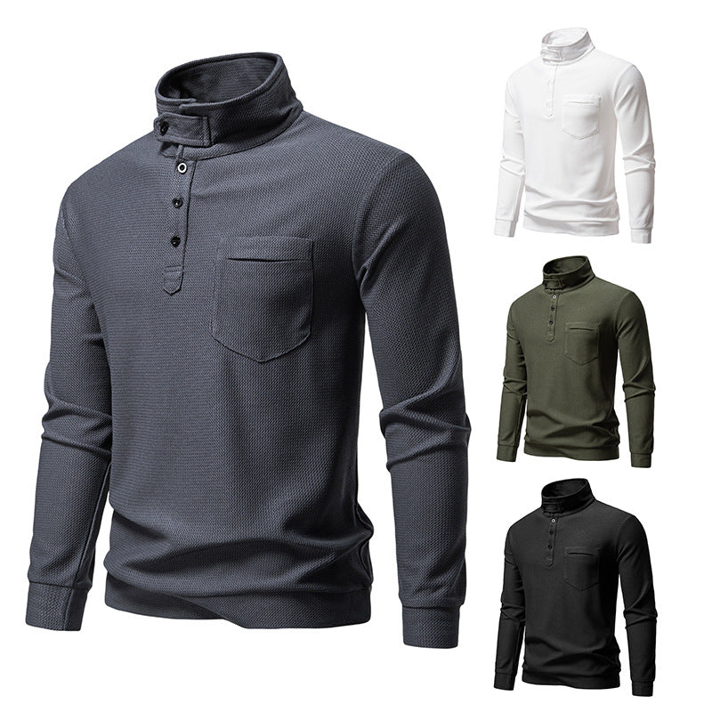 Herren Texturiertes Waffelstrick-Henleyshirt mit hohem Kragen, Knopfleiste und Brusttasche Drune