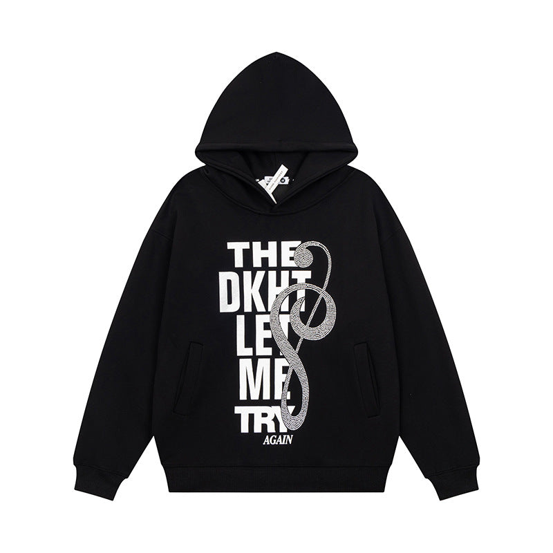 Damen Kapuzenpullover mit Strass-Frontprint, Relaxed-Fit und seitlichen Eingrifftaschen Drune