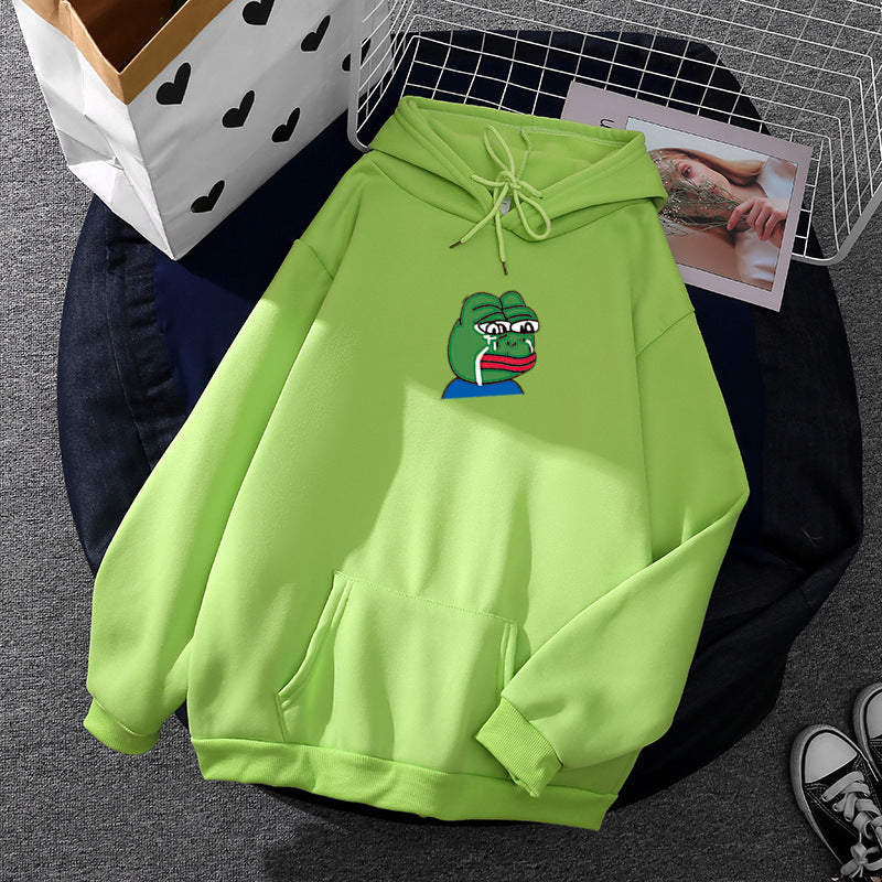 Unisex nan relaxed-fit Kapuzenpullover mit weichem Fleece-Futter, Kängurutasche und gesticktem Frosch-Emblem Drune