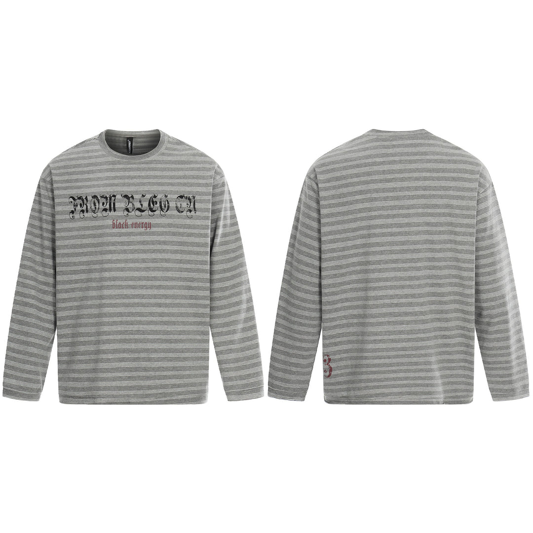 Herren Langärmeliges Streifen-Shirt mit Rundhalsausschnitt und Gothic-Print Drune