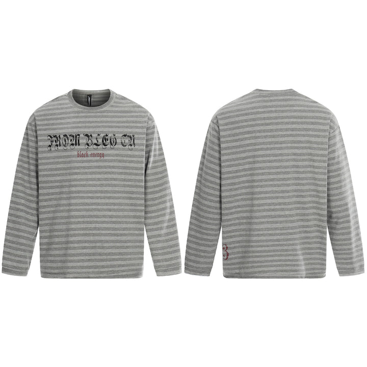 Herren Langärmeliges Streifen-Shirt mit Rundhalsausschnitt und Gothic-Print Drune