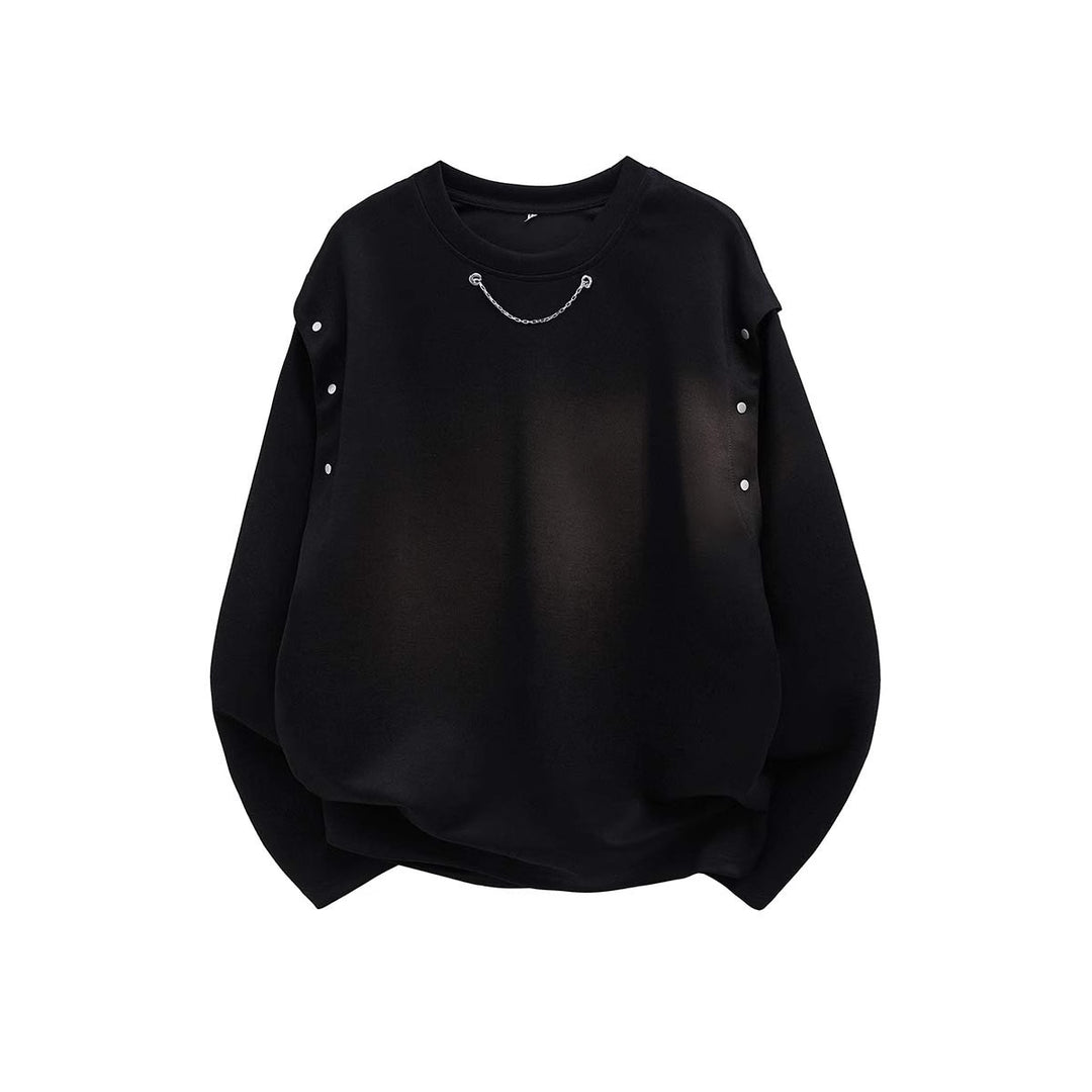 Damen Oversized Sweatshirt mit Ketten-Detail und Druckknopf-Ärmelöffnung Drune