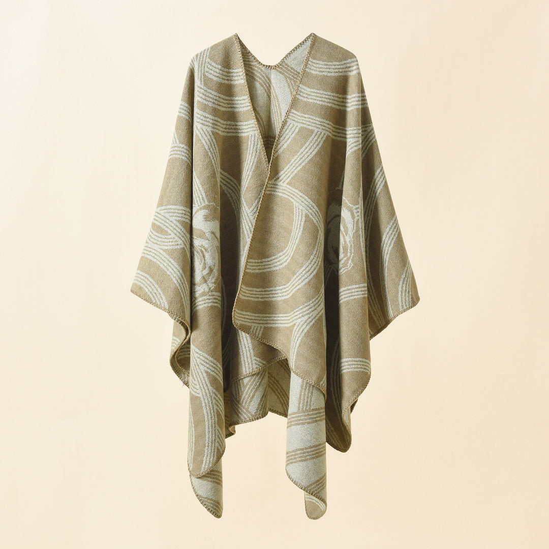 Damen Reversfreier Jacquard-Umhang im kastigen Oversize mit abstraktem Medaillonmuster Drune