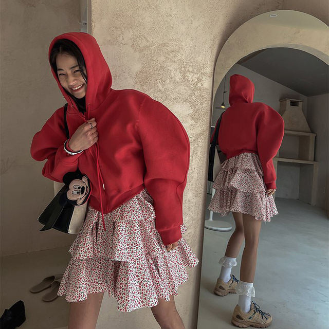 Damen lässiger Hoodie mit voluminösen Ärmeln Drune