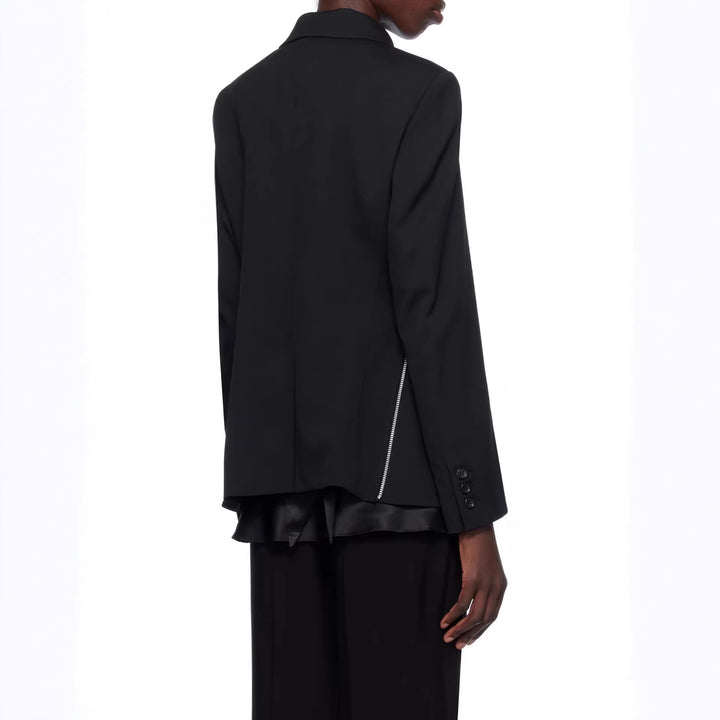 Damen Blazerjacke mit rundem Bubikragen, seitlichen Metallreißverschlüssen und Pattentaschen Drune