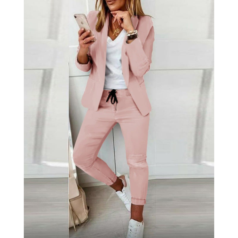 Damen Zweiteiliges Stretch-Jersey-Blazer-Set mit Kordelzug-Jogginghose Drune