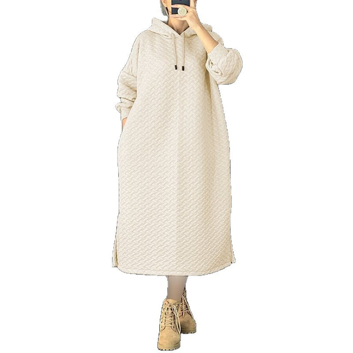 Damen lässiges Sweatshirt-Kleid mit Kapuze und seitlichen Schlitzen Drune