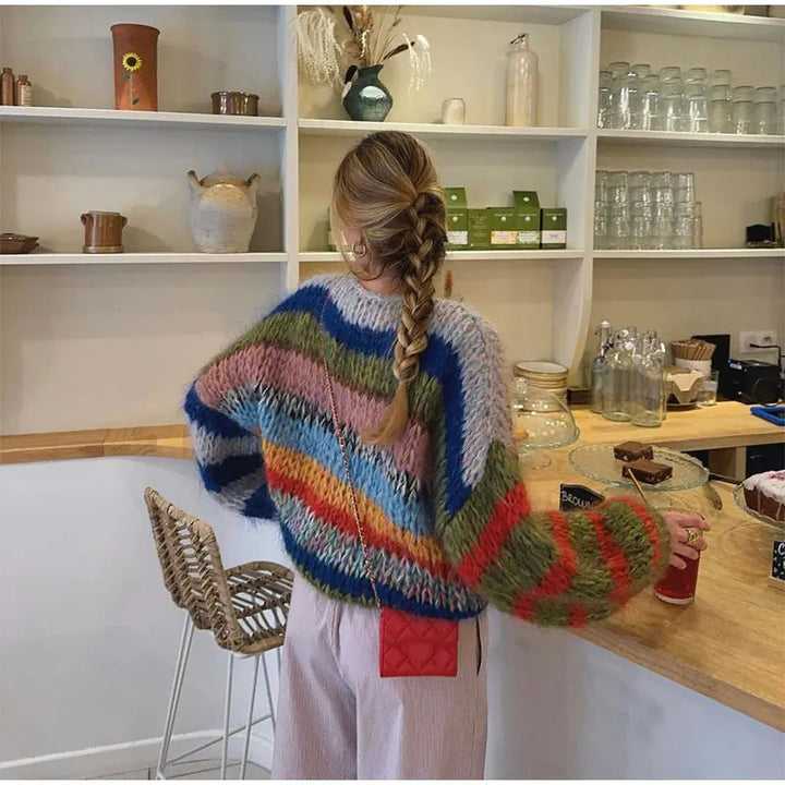 Damen Kuscheliger Strickpullover mit auffälligem Farbdesign Drune